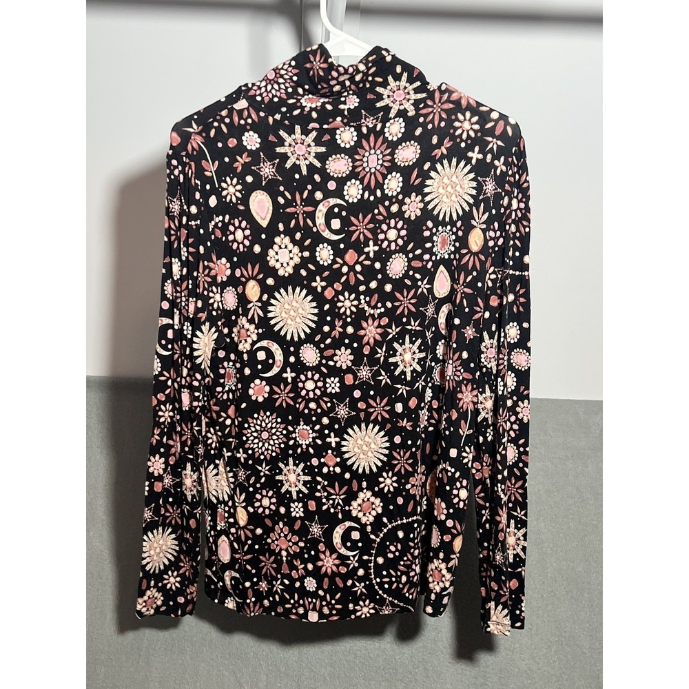 Ann Taylor Women's Black Celestial Print Mock Neck Long Sleeve Top Size L - Picture 5 of 5